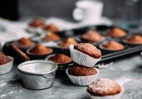 Banana muffins on the table. Breakfast